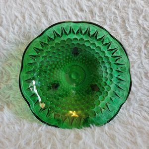 Vintage Hobnail Footes Glass Bonbon Bowl Forest Green